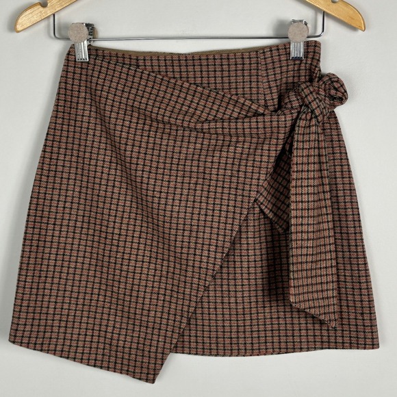 Aritzi Wilfred Brown Academia Plaid Mini Skirt‎ Womens Sz 0 Dorine Cashmere Wool - Picture 3 of 15
